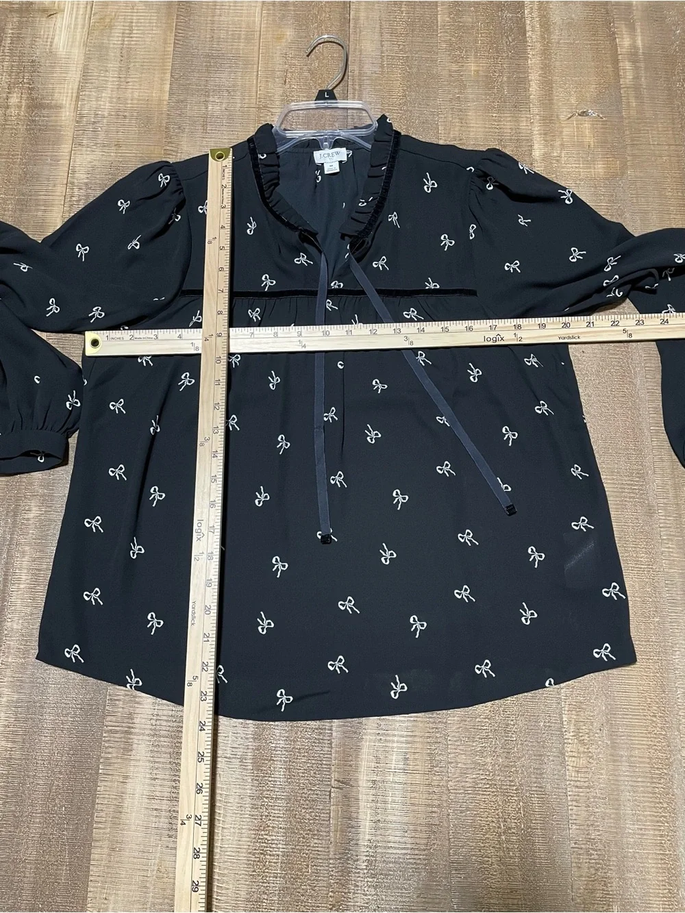 J. Crew Black Bow-Print Long-Sleeve Blouse